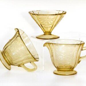 Vintage Federal Glass Madrid Amber Yellow 1930s Glass Set | 3 Piece